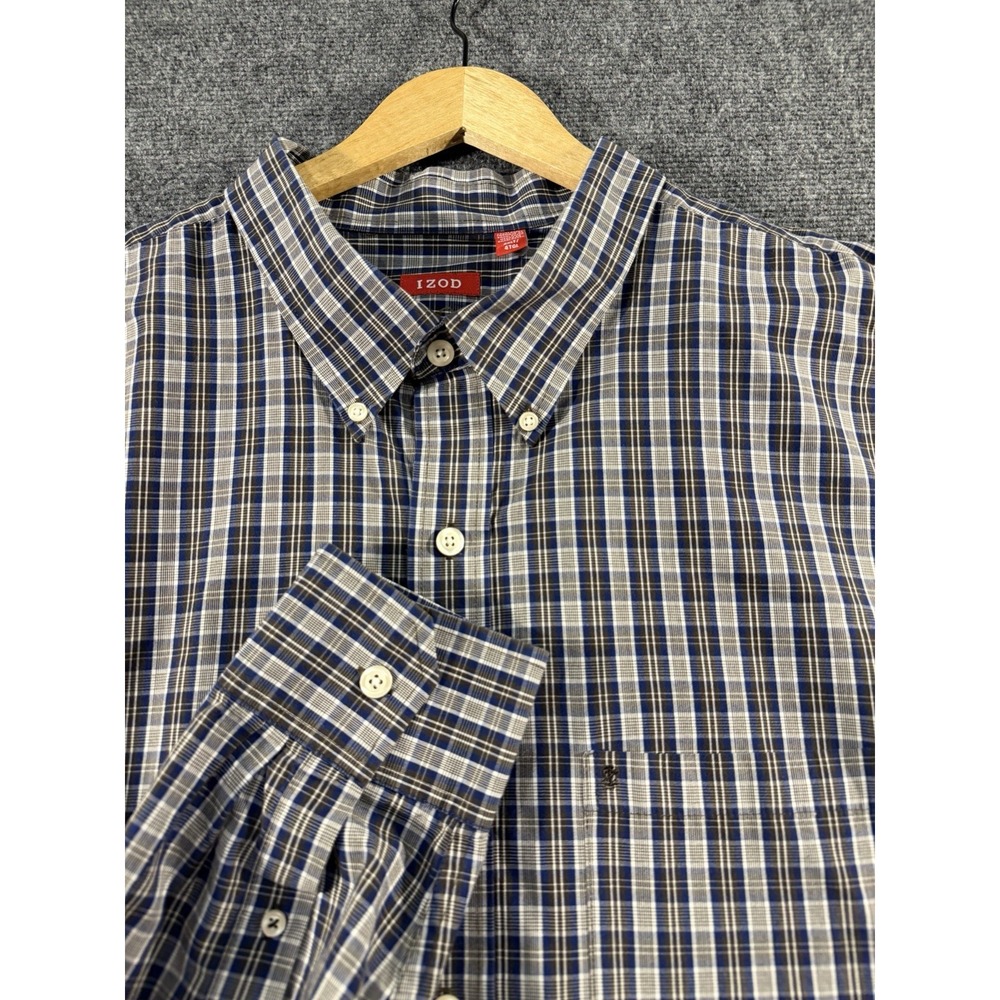 Izod Shirt Mens 4XL Blue Plaid Long Sleeve Classic Fit Button Down Dress Shirt